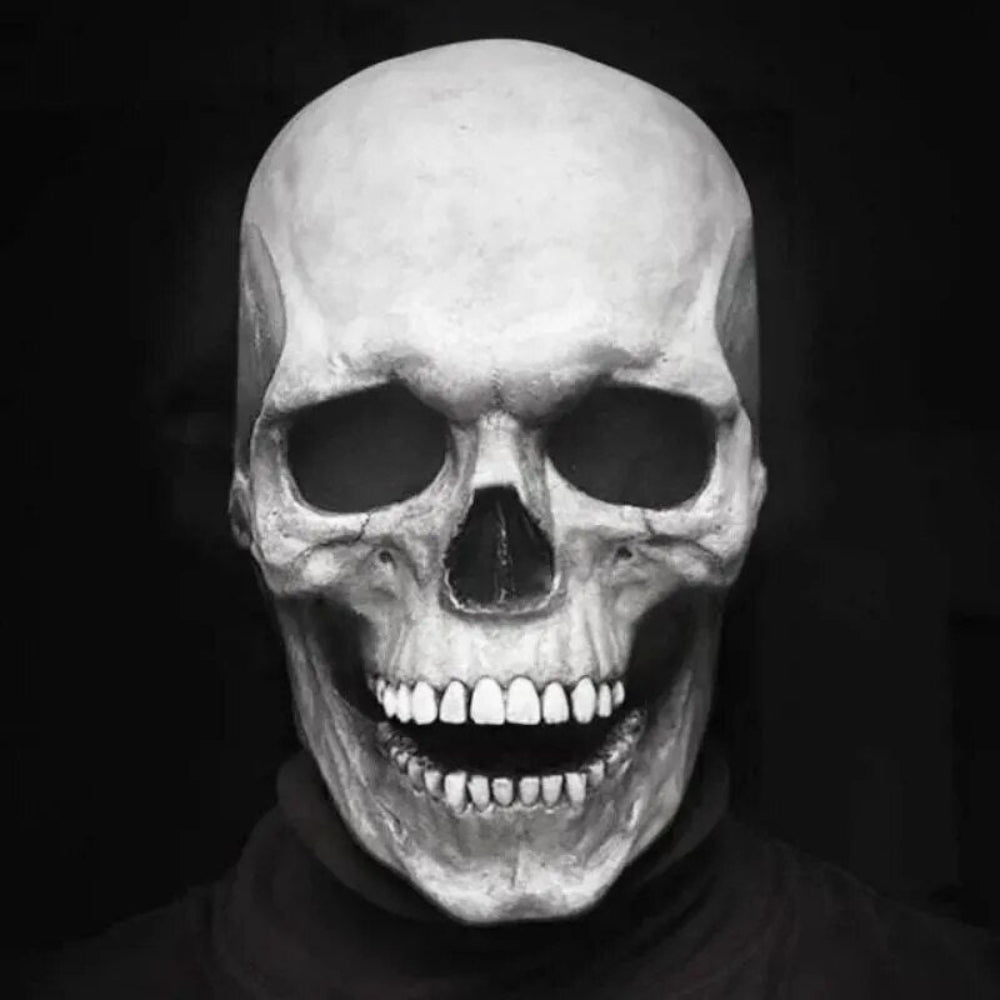Totenkopfmaske mit beweglichem Kiefer, realistisches Latex-Ganzkopfkostüm