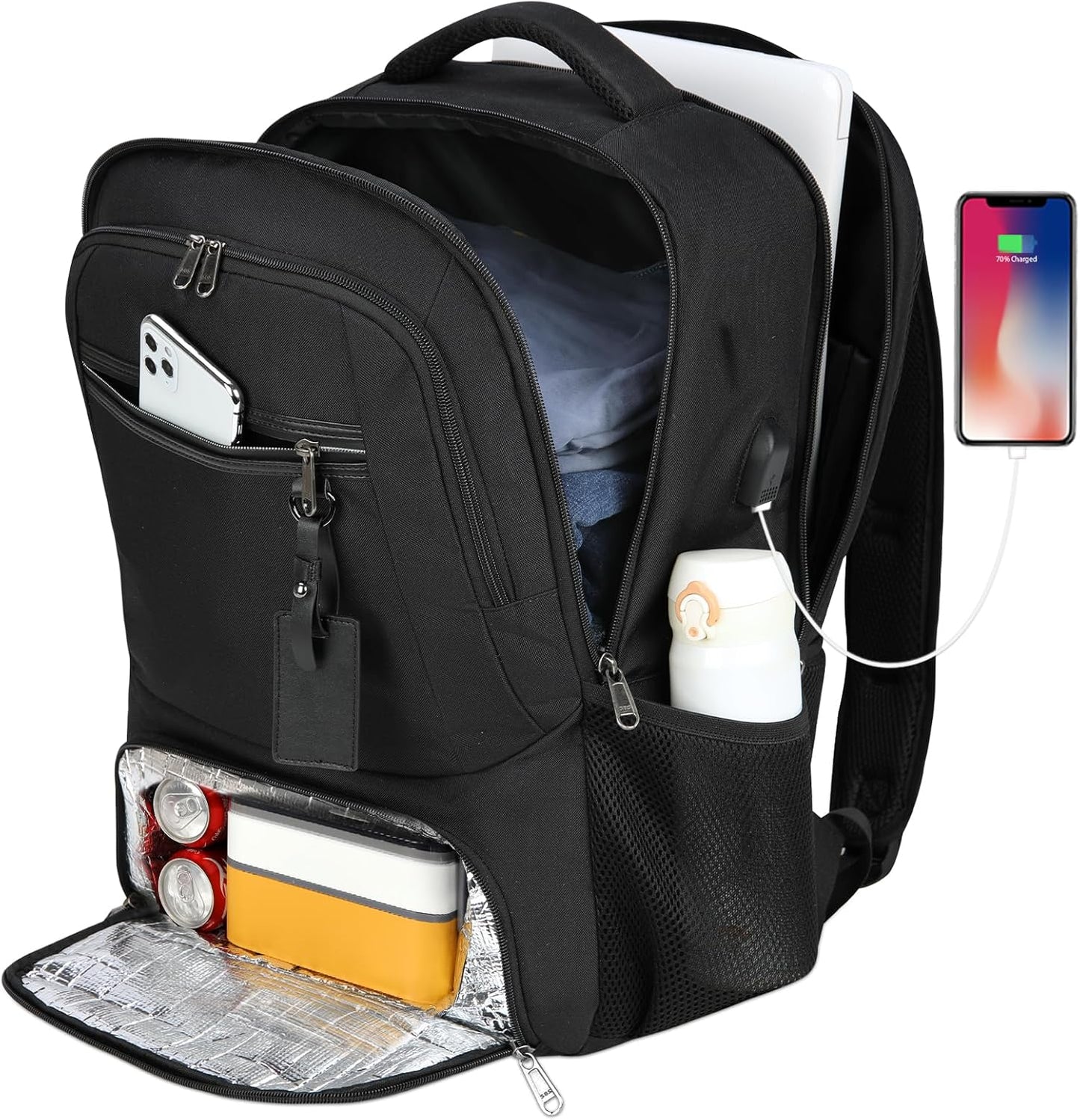 Wasserdichter Laptop- und Lunch-Rucksack mit USB-Anschluss – Reisetasche mit mehreren Fächern | Karnz