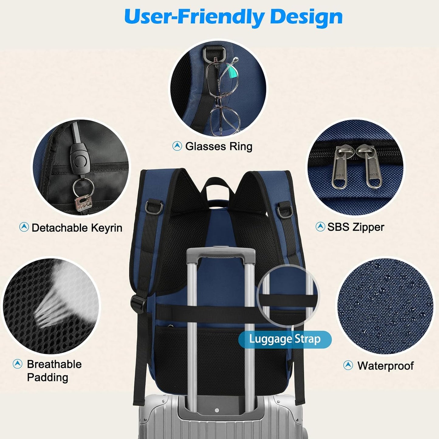 Wasserdichter Laptop- und Lunch-Rucksack mit USB-Anschluss – Reisetasche mit mehreren Fächern | Karnz