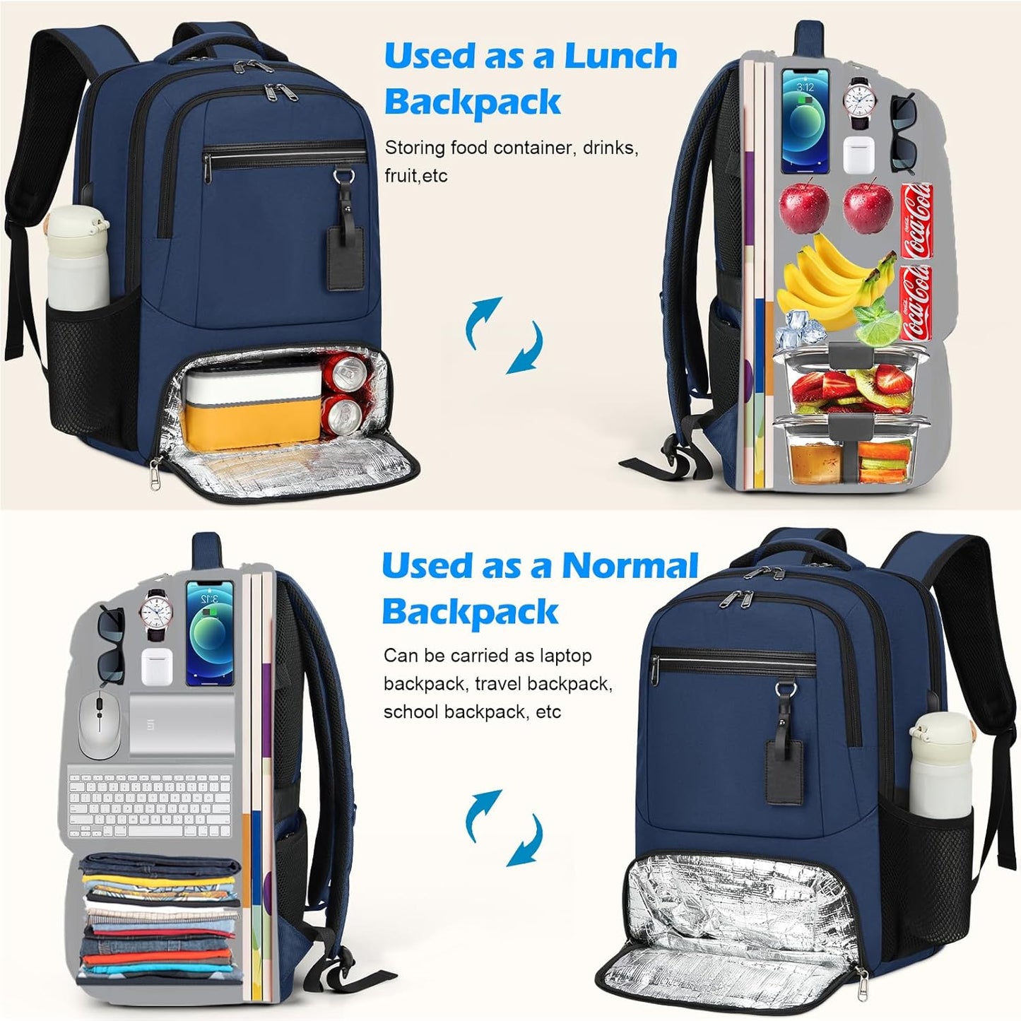 Wasserdichter Laptop- und Lunch-Rucksack mit USB-Anschluss – Reisetasche mit mehreren Fächern | Karnz