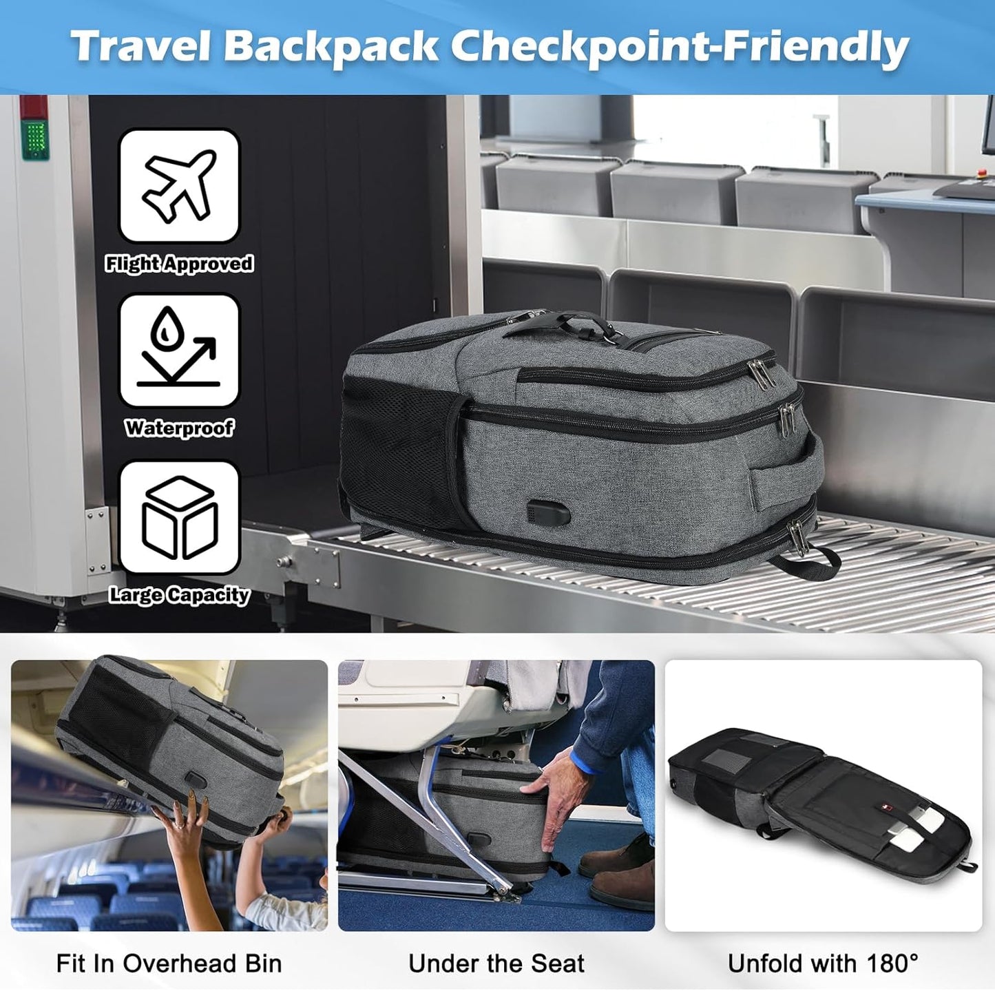 Wasserdichter Laptop- und Lunch-Rucksack mit USB-Anschluss – Reisetasche mit mehreren Fächern | Karnz