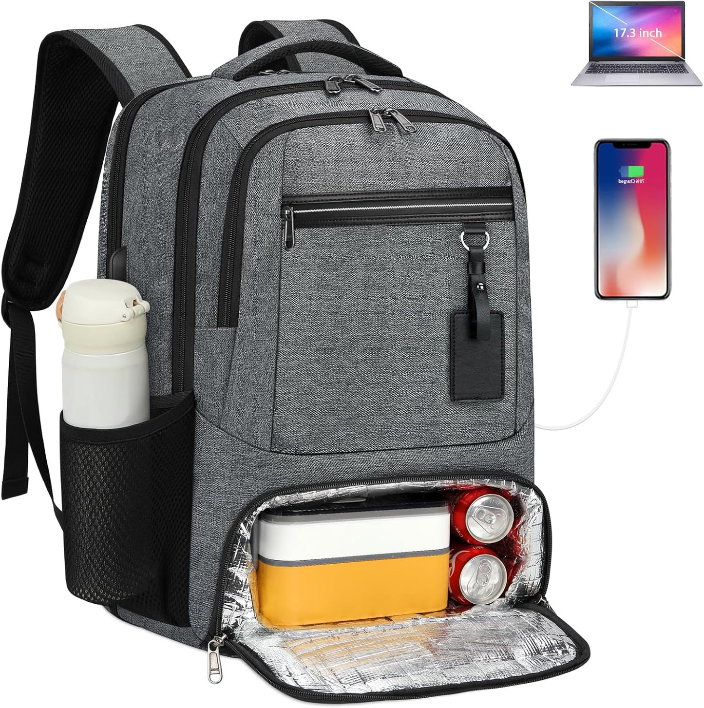 Wasserdichter Laptop- und Lunch-Rucksack mit USB-Anschluss – Reisetasche mit mehreren Fächern | Karnz