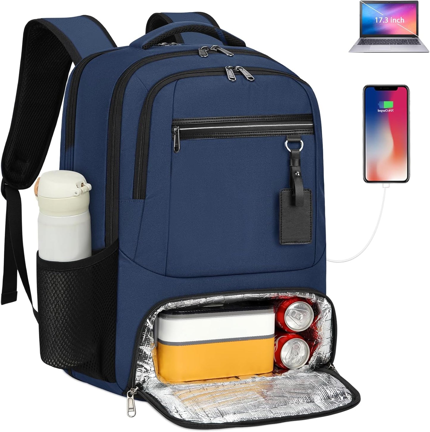 Wasserdichter Laptop- und Lunch-Rucksack mit USB-Anschluss – Reisetasche mit mehreren Fächern | Karnz