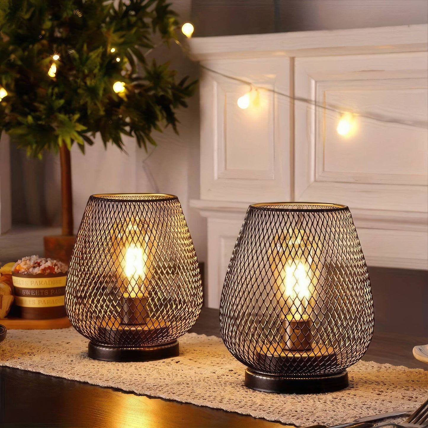 Sandsberg | Atmosphärische Tischlampen | Warmes Licht im Metallgitter-Design | 2er-Set