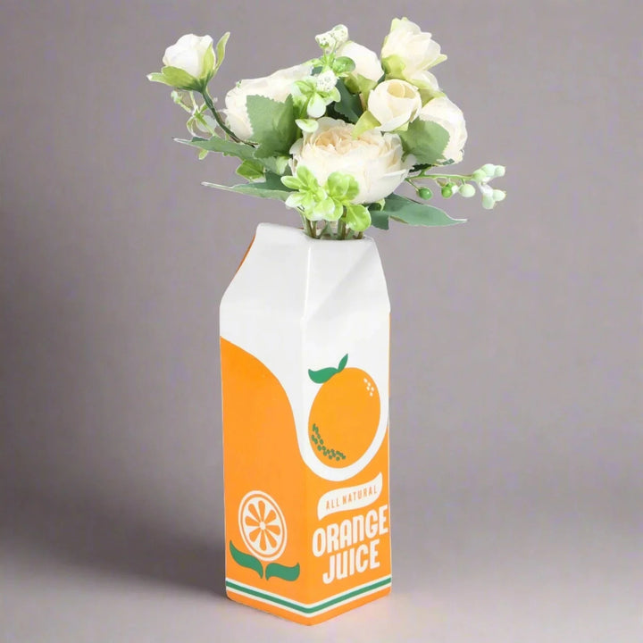 Vintage Orange Juice Keramikvase für Blumen und Dekor | Karnz