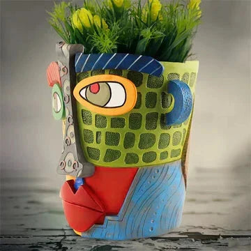 Handgefertigter Blumentopf im Stil des Picasso Brutalismus mit abstraktem Schönheitsgesicht