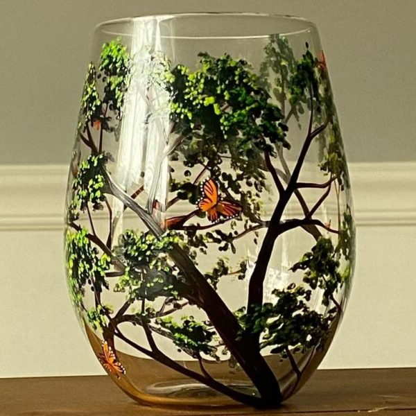 Vier Jahreszeiten Baum Weingläser – Handgemalte Kunst