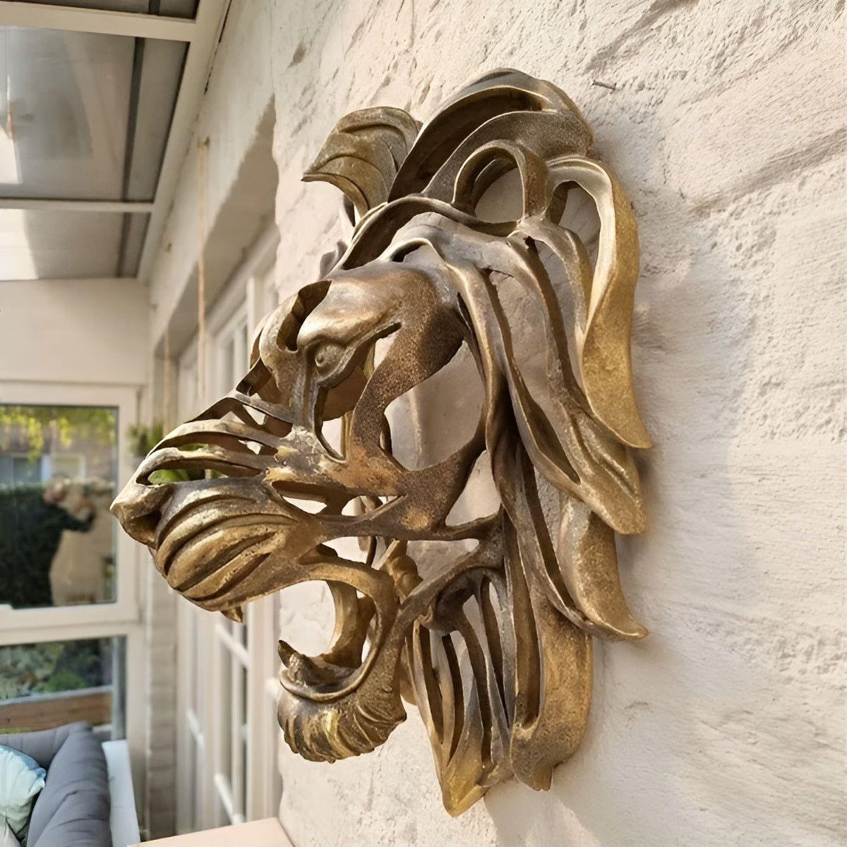 Exquisite vergoldete Löwenkopf Wandskulptur Karnz
