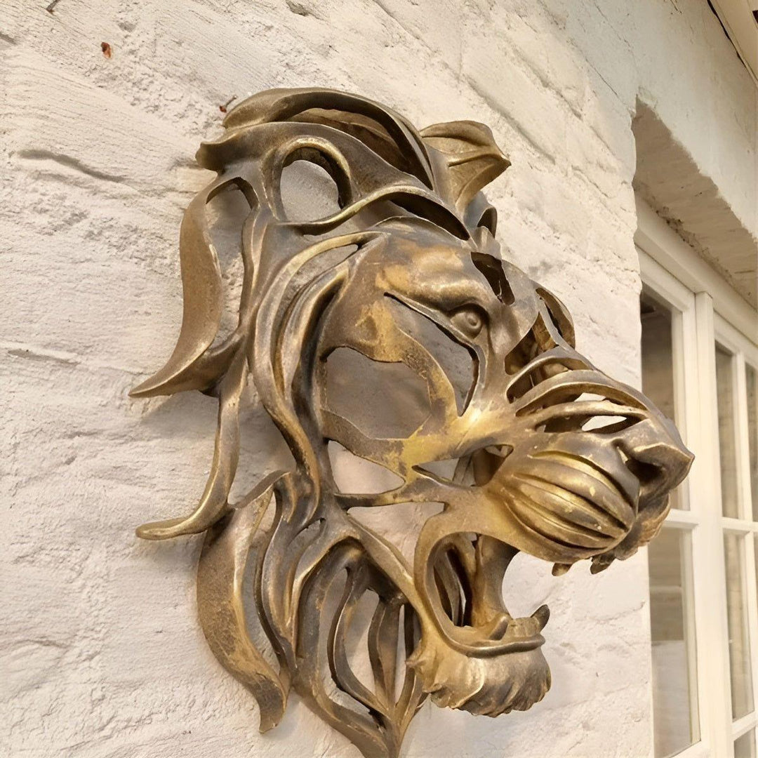 Exquisite vergoldete Löwenkopf Wandskulptur Karnz