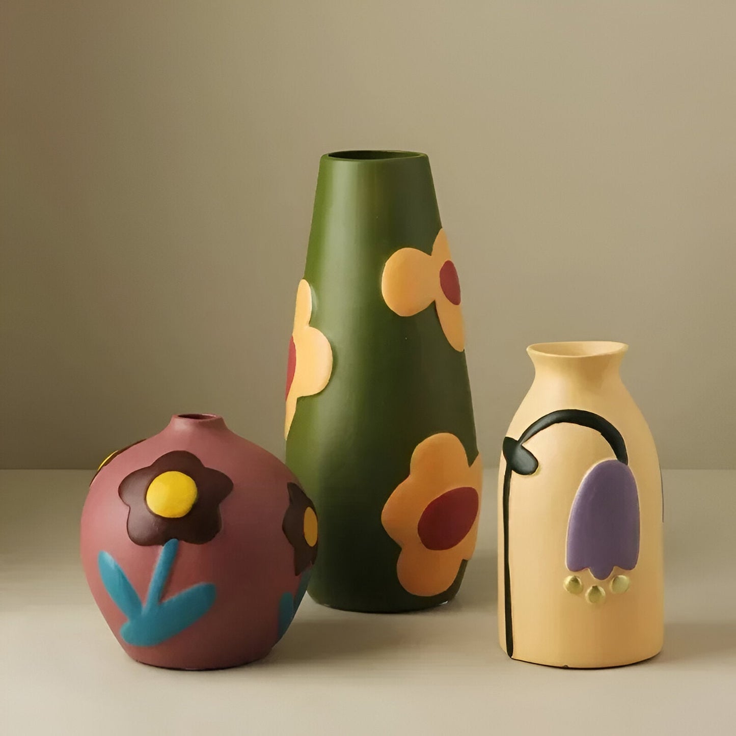 Gemalter floraler Keramikvase für Wohnkultur und Blumen | Karnz