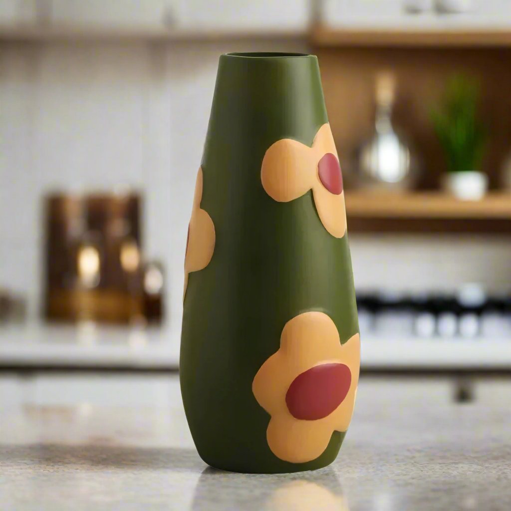 Gemalter floraler Keramikvase für Wohnkultur und Blumen | Karnz