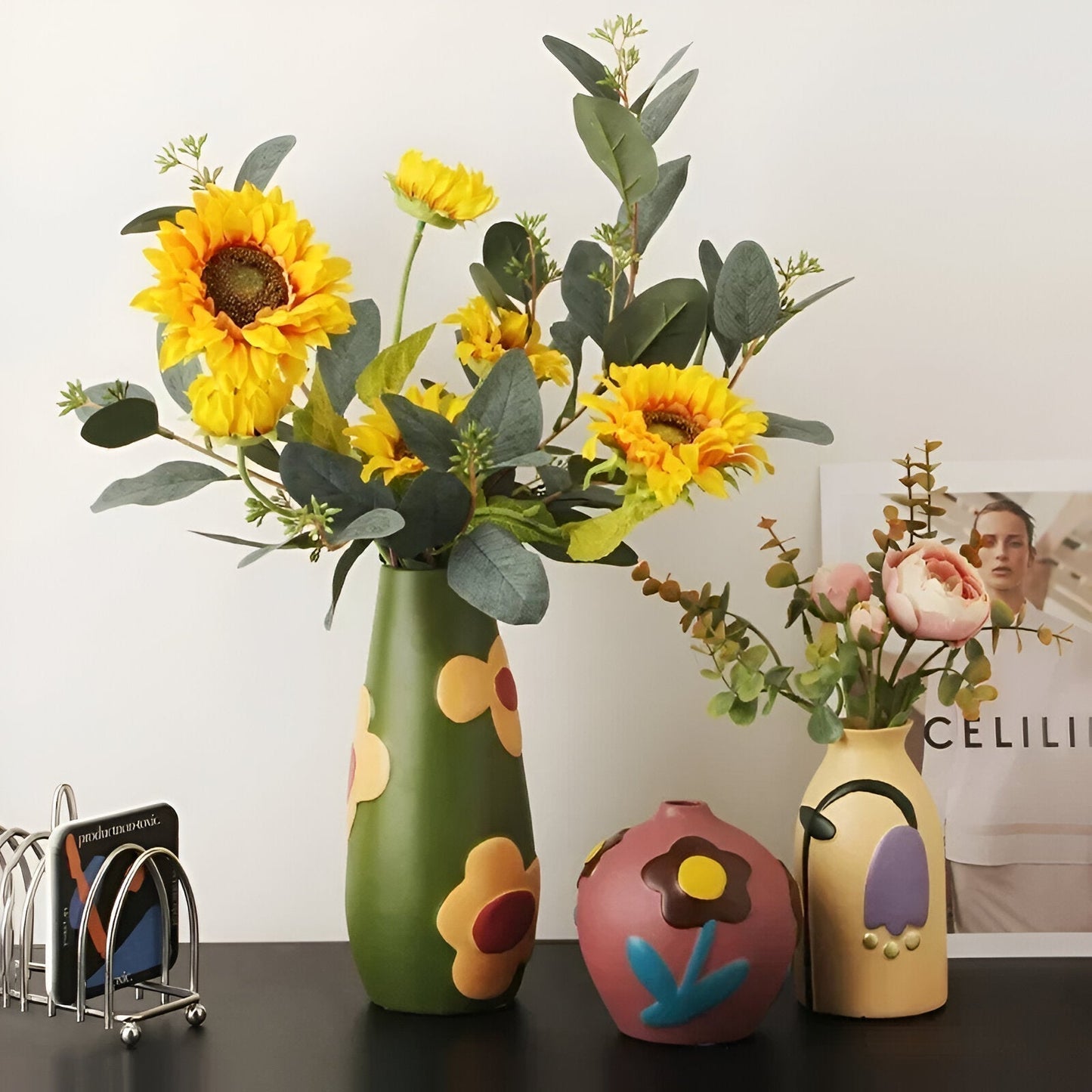 Gemalter floraler Keramikvase für Wohnkultur und Blumen | Karnz