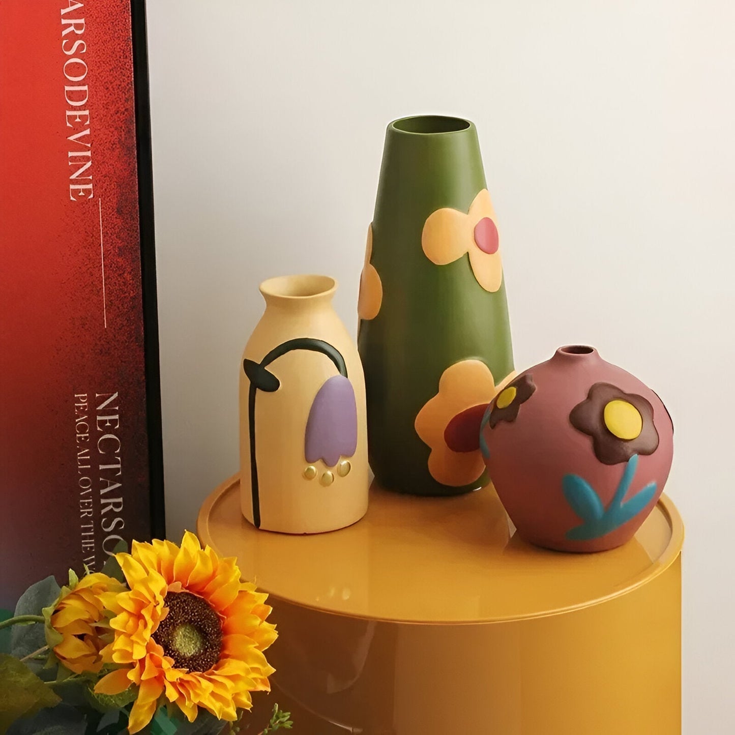 Gemalter floraler Keramikvase für Wohnkultur und Blumen | Karnz