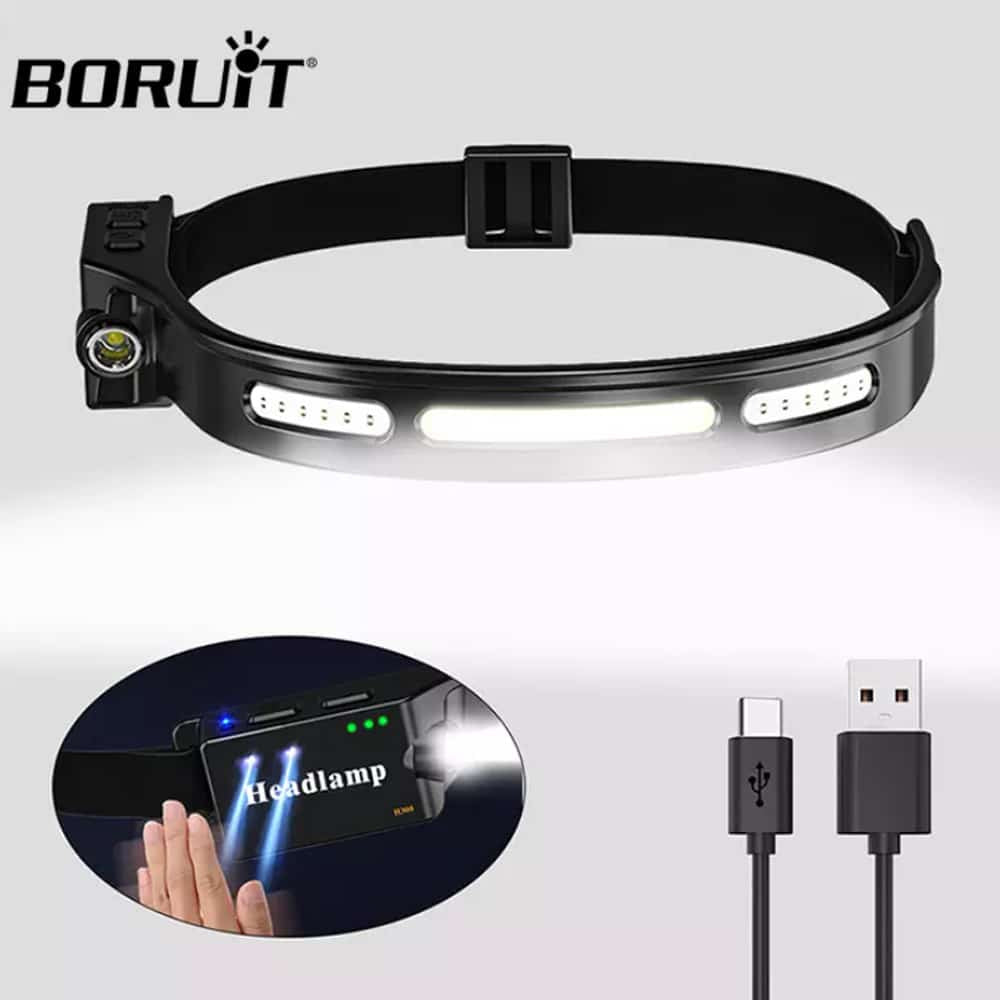 Stirnlampe (wiederaufladbar) 3-in-1 COB LED wasserdicht mit Bewegungssensor | Karnz