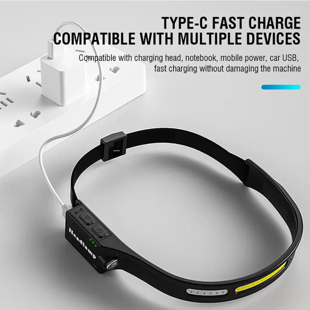 Stirnlampe (wiederaufladbar) 3-in-1 COB LED wasserdicht mit Bewegungssensor | Karnz