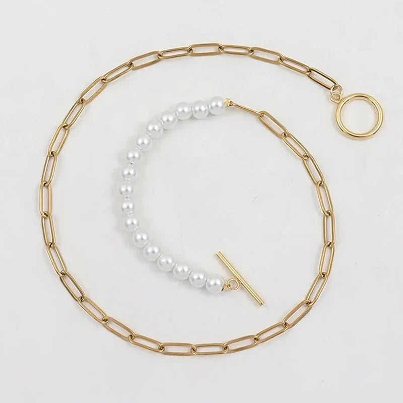 Karnz | Büroklammer Halskette Perle gemischtes Armband und Halskette