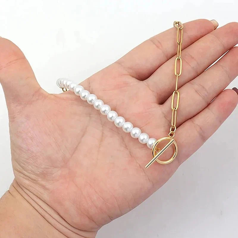 Karnz | Büroklammer Halskette Perle gemischtes Armband und Halskette