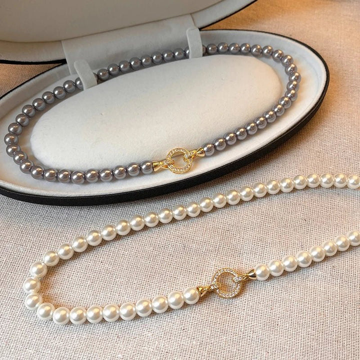 Karnz | Perlen-Diamant-betont Kreis Anhängerarmband und Halskette