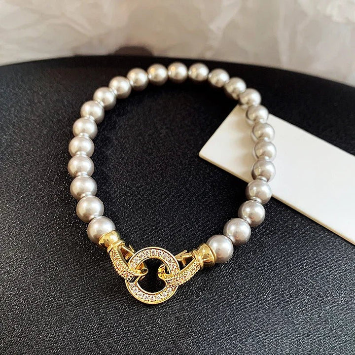 Karnz | Perlen-Diamant-betont Kreis Anhängerarmband und Halskette