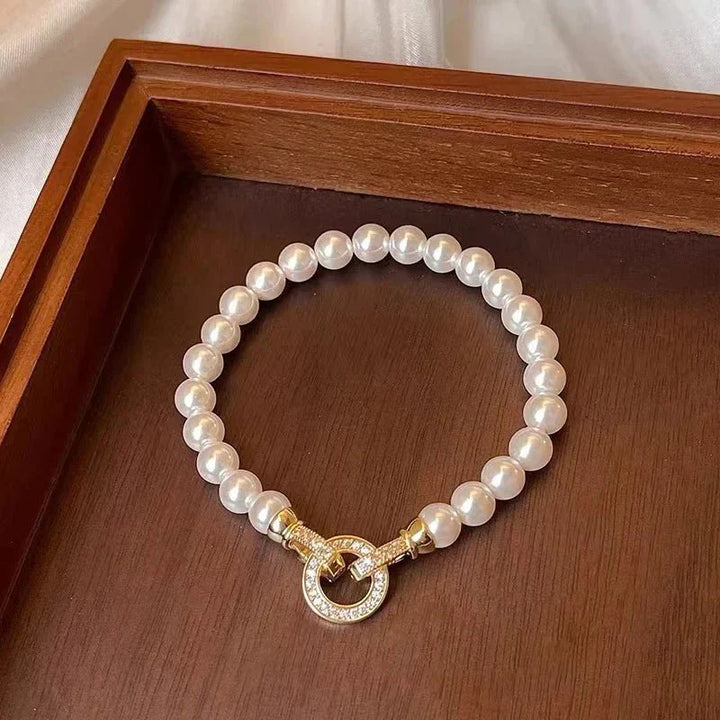 Karnz | Perlen-Diamant-betont Kreis Anhängerarmband und Halskette