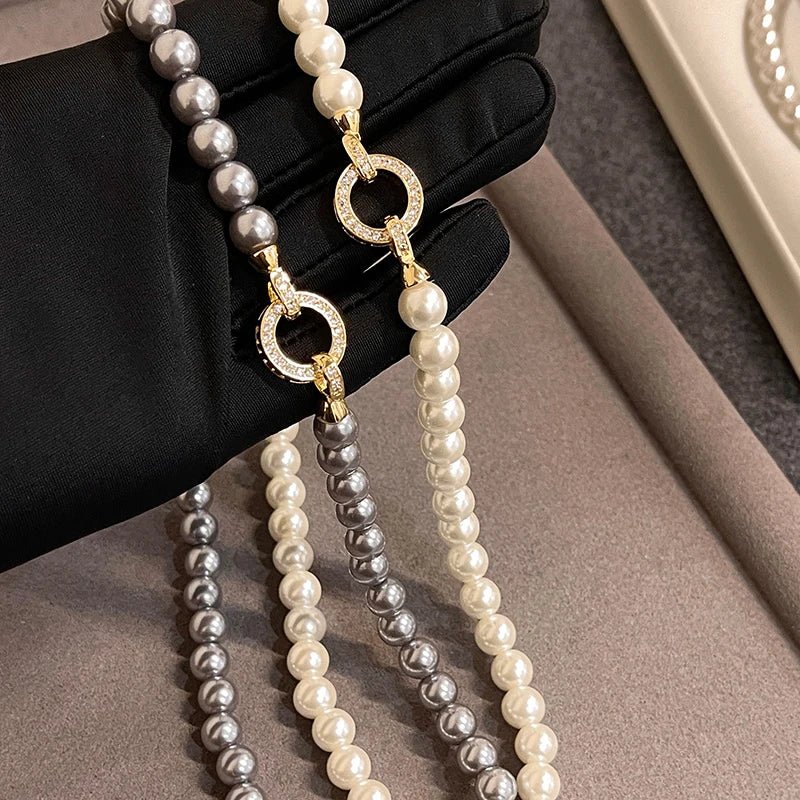 Karnz | Perlen-Diamant-betont Kreis Anhängerarmband und Halskette