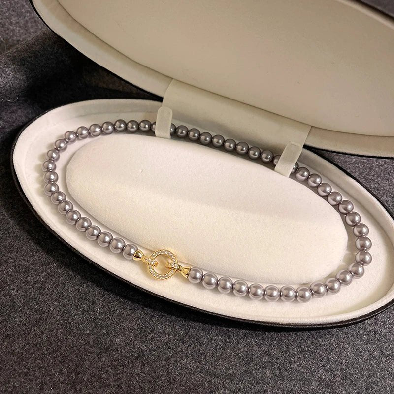 Karnz | Perlen-Diamant-betont Kreis Anhängerarmband und Halskette
