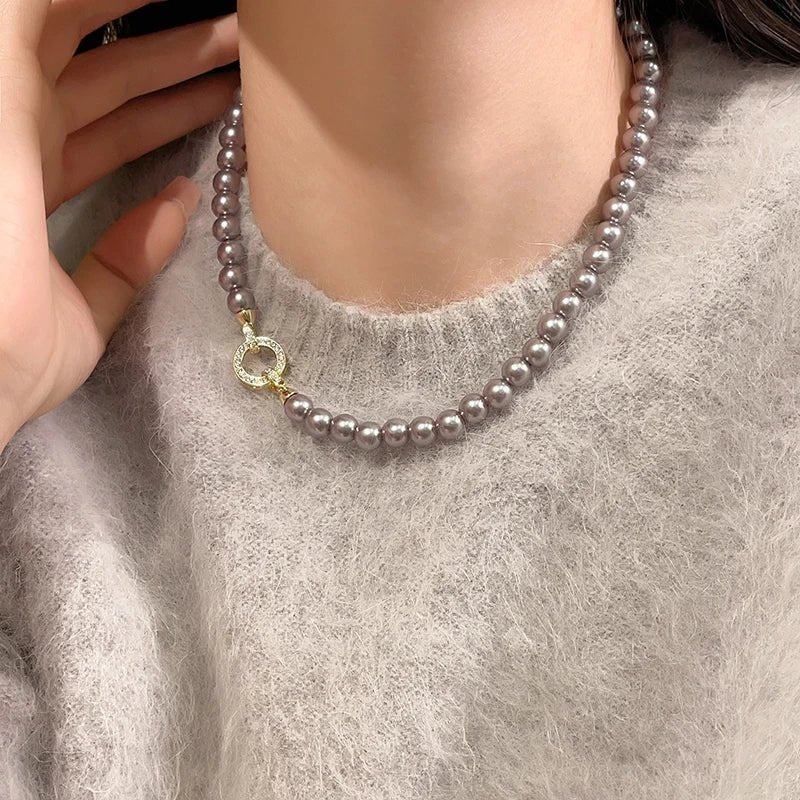Karnz | Perlen-Diamant-betont Kreis Anhängerarmband und Halskette