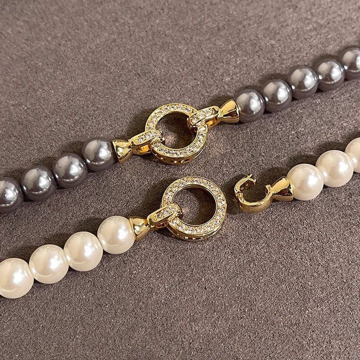 Karnz | Perlen-Diamant-betont Kreis Anhängerarmband und Halskette