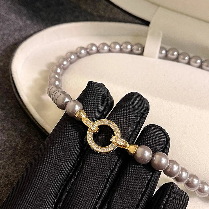 Karnz | Perlen-Diamant-betont Kreis Anhängerarmband und Halskette