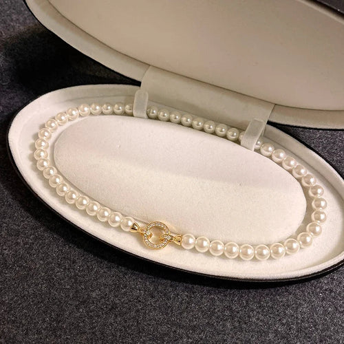 Karnz | Perlen-Diamant-betont Kreis Anhängerarmband und Halskette