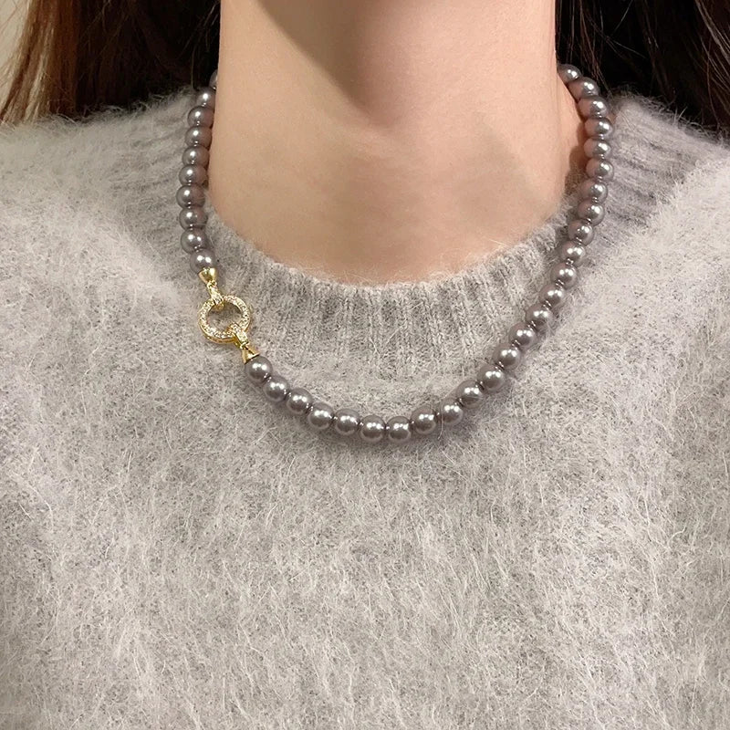 Karnz | Perlen-Diamant-betont Kreis Anhängerarmband und Halskette