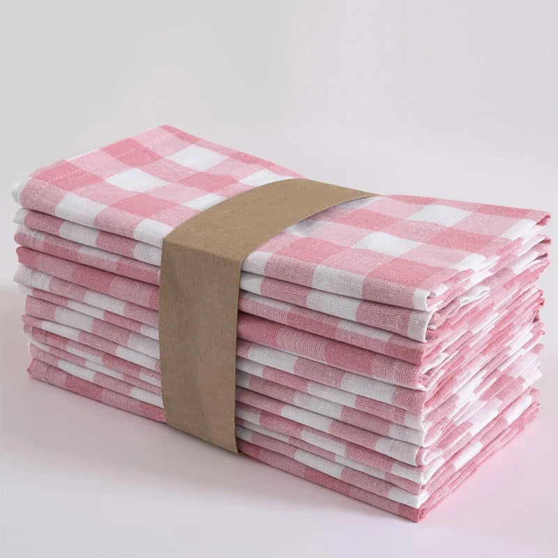 Rosa Kariert Stoffservietten Polyester Waschbar Tisch Essservietten | Karnz