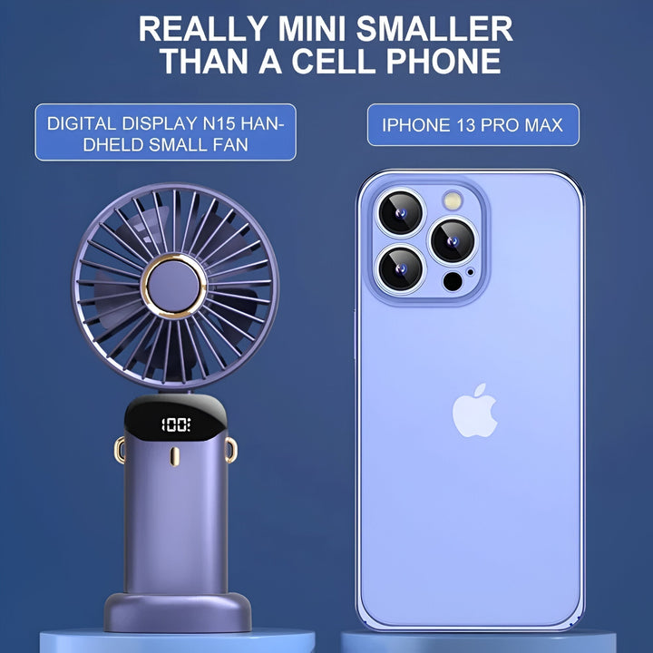 Wiederaufladbarer Handheld Mini Ventilator | 5-Geschwindigkeits, 90-Grad verstellbar & leise für Büro, Zuhause & Außenbereich | Karnz