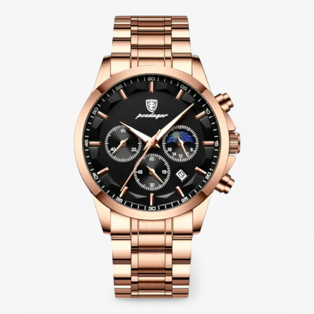 Herren-Chronograph mit Lederarmband und Datumsanzeige