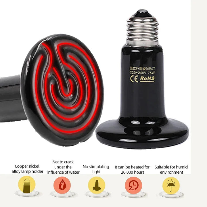 25W 50W 75W 100W 150W 200W Ferninfrarot Haustier Heizlampe Keramik 110V 220V Reptil Schildkröte Brutlampen Wärmeabgeber Glühbirne | Karnz