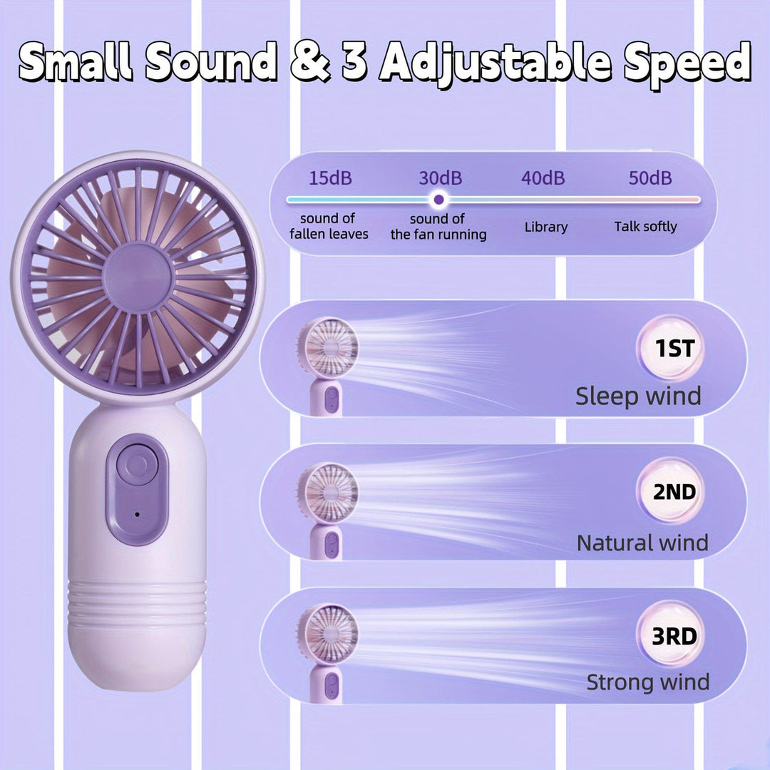 1PC Mini tragbarer Ventilator, USB wiederaufladbar, mit 3 Geschwindigkeiten - Handventilator für Männer und Frauen - Perfekt für Büro, Outdoor, Reisen und Camping | Karnz