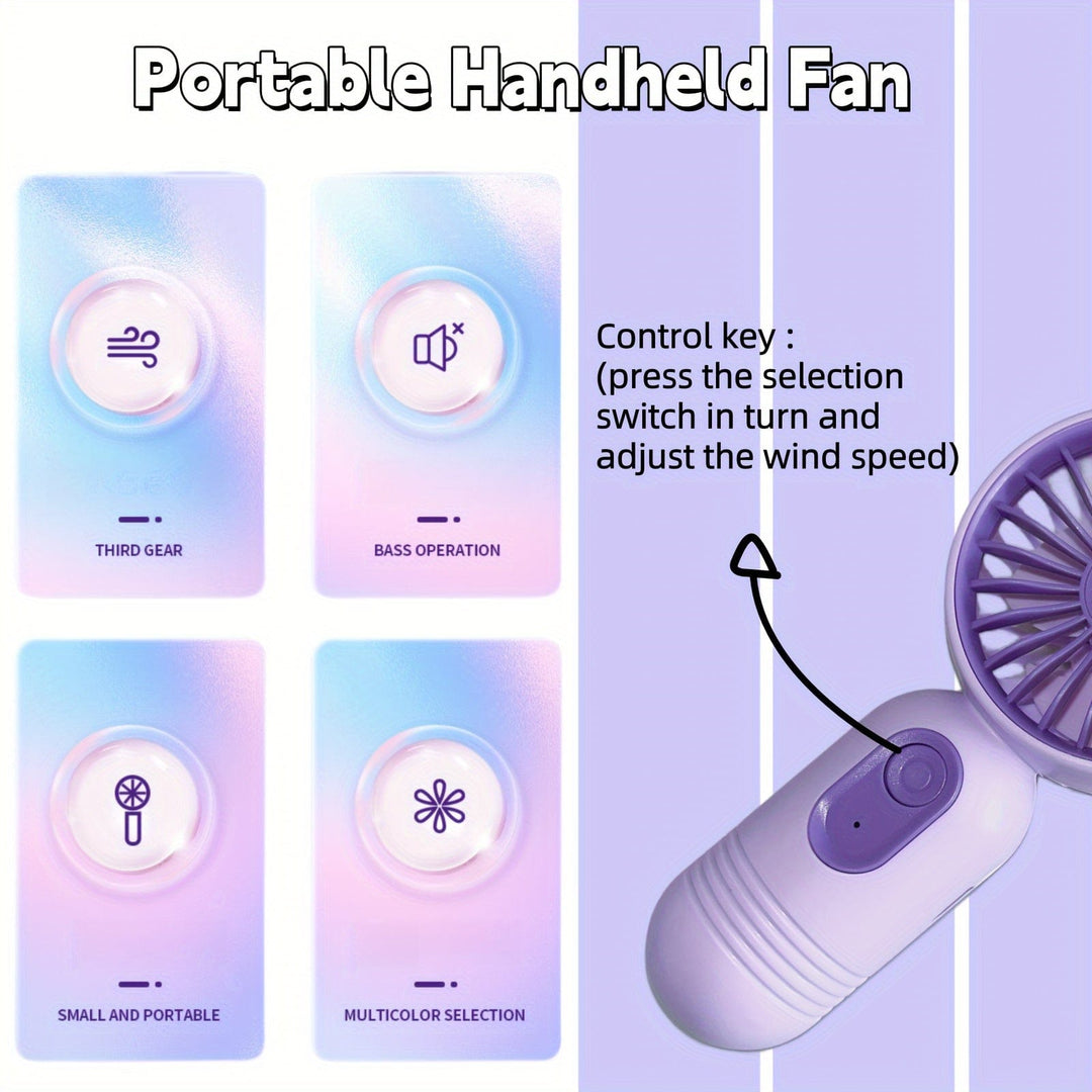 1PC Mini tragbarer Ventilator, USB wiederaufladbar, mit 3 Geschwindigkeiten - Handventilator für Männer und Frauen - Perfekt für Büro, Outdoor, Reisen und Camping | Karnz