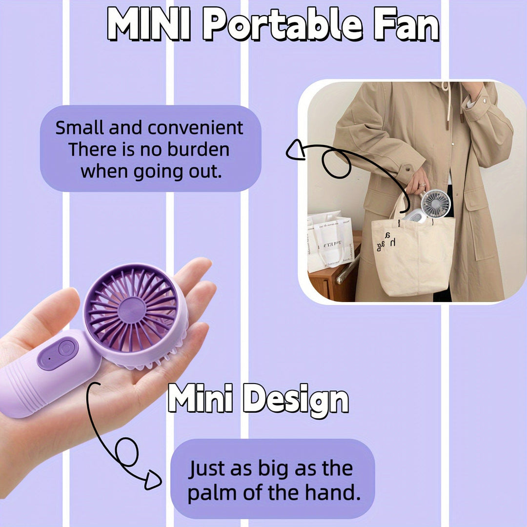 1PC Mini tragbarer Ventilator, USB wiederaufladbar, mit 3 Geschwindigkeiten - Handventilator für Männer und Frauen - Perfekt für Büro, Outdoor, Reisen und Camping | Karnz
