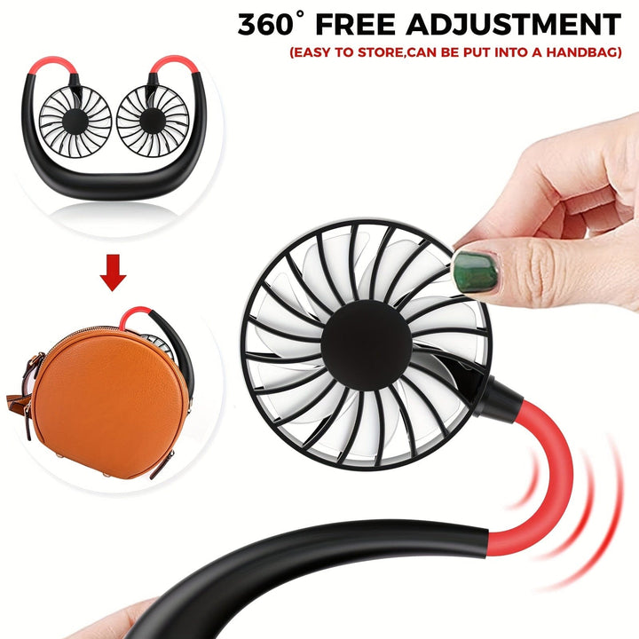 1pc USB wiederaufladbarer tragbarer Nackenventilator - Hands-free persönlicher Tragelüfter mit 360° verstellbaren 3-Geschwindigkeitsstufen für Reisen, Büro, Zuhause und Outdoor-Nutzung | Karnz