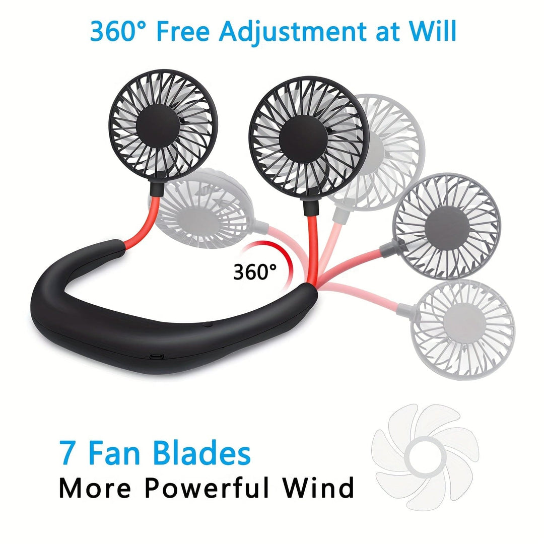 1pc USB wiederaufladbarer tragbarer Nackenventilator - Hands-free persönlicher Tragelüfter mit 360° verstellbaren 3-Geschwindigkeitsstufen für Reisen, Büro, Zuhause und Outdoor-Nutzung | Karnz