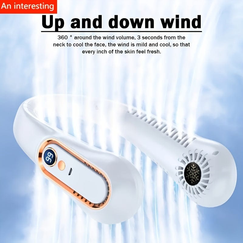 1pc Vaneless Hängender Nackenventilator, Tragbarer USB-Kühlerventilator Mit 5 Geschwindigkeiten Und Digitalem Display - Super starke Technologie Und blattloses Design Für Die Nutzung Im Freien | Karnz