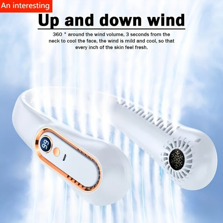 1pc Vaneless Hängender Nackenventilator, Tragbarer USB-Kühlerventilator Mit 5 Geschwindigkeiten Und Digitalem Display - Super starke Technologie Und blattloses Design Für Die Nutzung Im Freien | Karnz