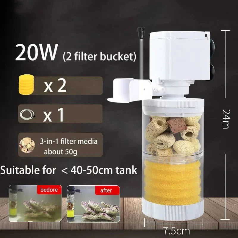 220V 5-IN-1 Silent Filter für Aquarium Schildkröte Fischtank Unterwasserpumpe Schwammfilter Skimmer Wellen Zubehör | Karnz