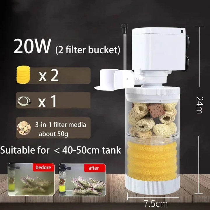 220V 5-IN-1 Silent Filter für Aquarium Schildkröte Fischtank Unterwasserpumpe Schwammfilter Skimmer Wellen Zubehör | Karnz