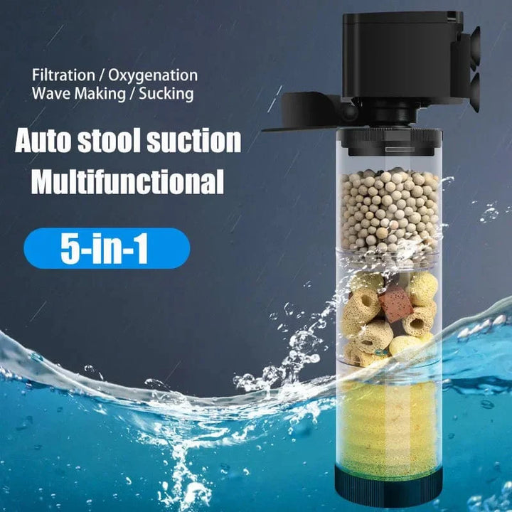 220V 5-IN-1 Silent Filter für Aquarium Schildkröte Fischtank Unterwasserpumpe Schwammfilter Skimmer Wellen Zubehör | Karnz