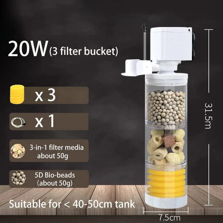 220V 5-IN-1 Silent Filter für Aquarium Schildkröte Fischtank Unterwasserpumpe Schwammfilter Skimmer Wellen Zubehör | Karnz