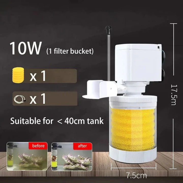 220V 5-IN-1 Silent Filter für Aquarium Schildkröte Fischtank Unterwasserpumpe Schwammfilter Skimmer Wellen Zubehör | Karnz