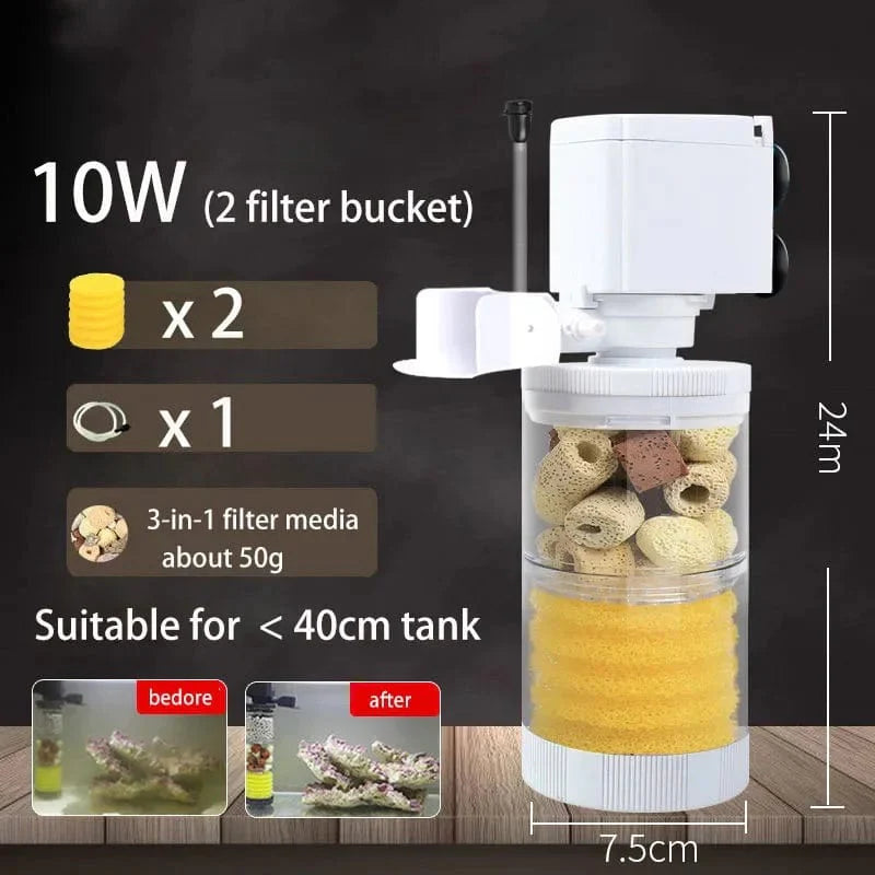 220V 5-IN-1 Silent Filter für Aquarium Schildkröte Fischtank Unterwasserpumpe Schwammfilter Skimmer Wellen Zubehör | Karnz