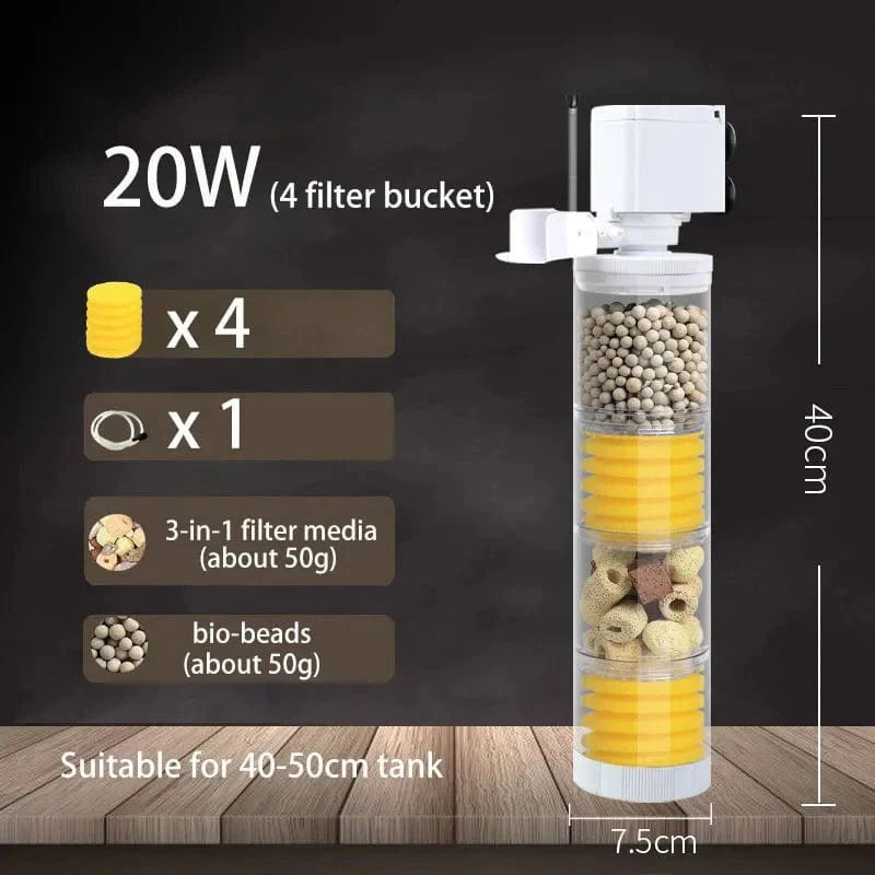 220V 5-IN-1 Silent Filter für Aquarium Schildkröte Fischtank Unterwasserpumpe Schwammfilter Skimmer Wellen Zubehör | Karnz