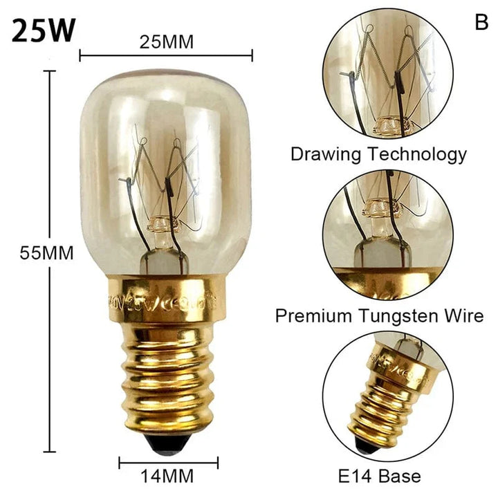 220V Hochtemperaturbirne 15W 25W E14 300 Grad Mikrowellenofen Glühlampe Wolframwendel Dampfgarer Lampe Leuchtmittel Salz Glühlampe | Karnz